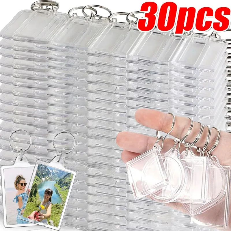 5/30Pcs Transparent Acrylic Keychains Blank Photo Frame Insert Photo Split Key Pendant DIY Key Holder Couple Anniversary Gifts