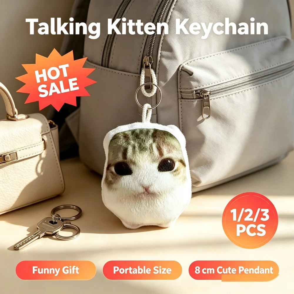 Talking Cat Plush Keyring Soft Squeeze Sound Keychain Cute Kitten Pendant for Backpack Wallet Car Keys Novelty Gift