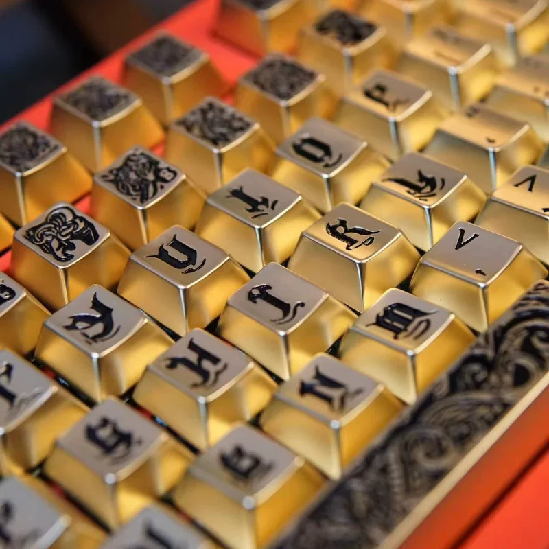 Old Gods Golden/silvery Metal Keycaps Custom Cherry Profile Carving Coloring Wooting60 /75 Version 6.25U/7U Space Point Key Cap