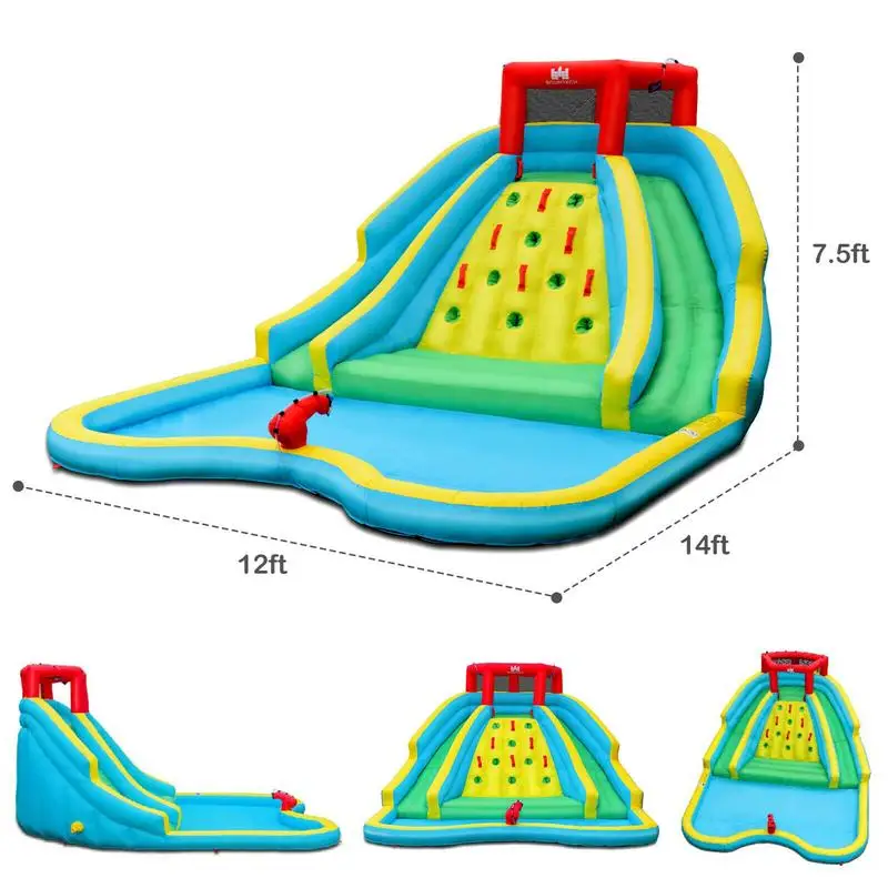 Inflatable Water Park Bounce House with Double Slide and Climbing Wall with 735W Blower view 2