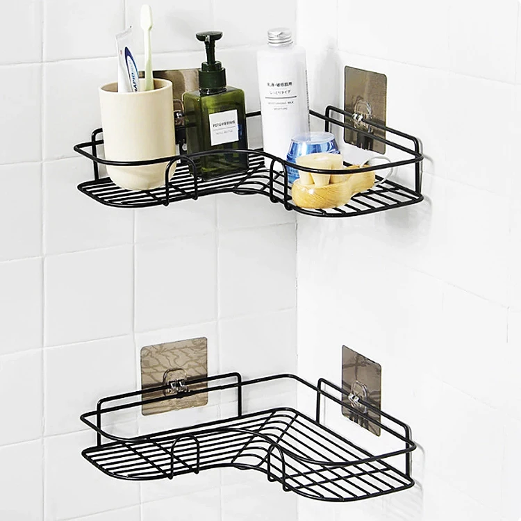 

Bathroom kitchen Punch Corner Frame Shower Shelf Wrought Iron Shampoo Storage Rack Holder with Suction Cup bathroom accessories