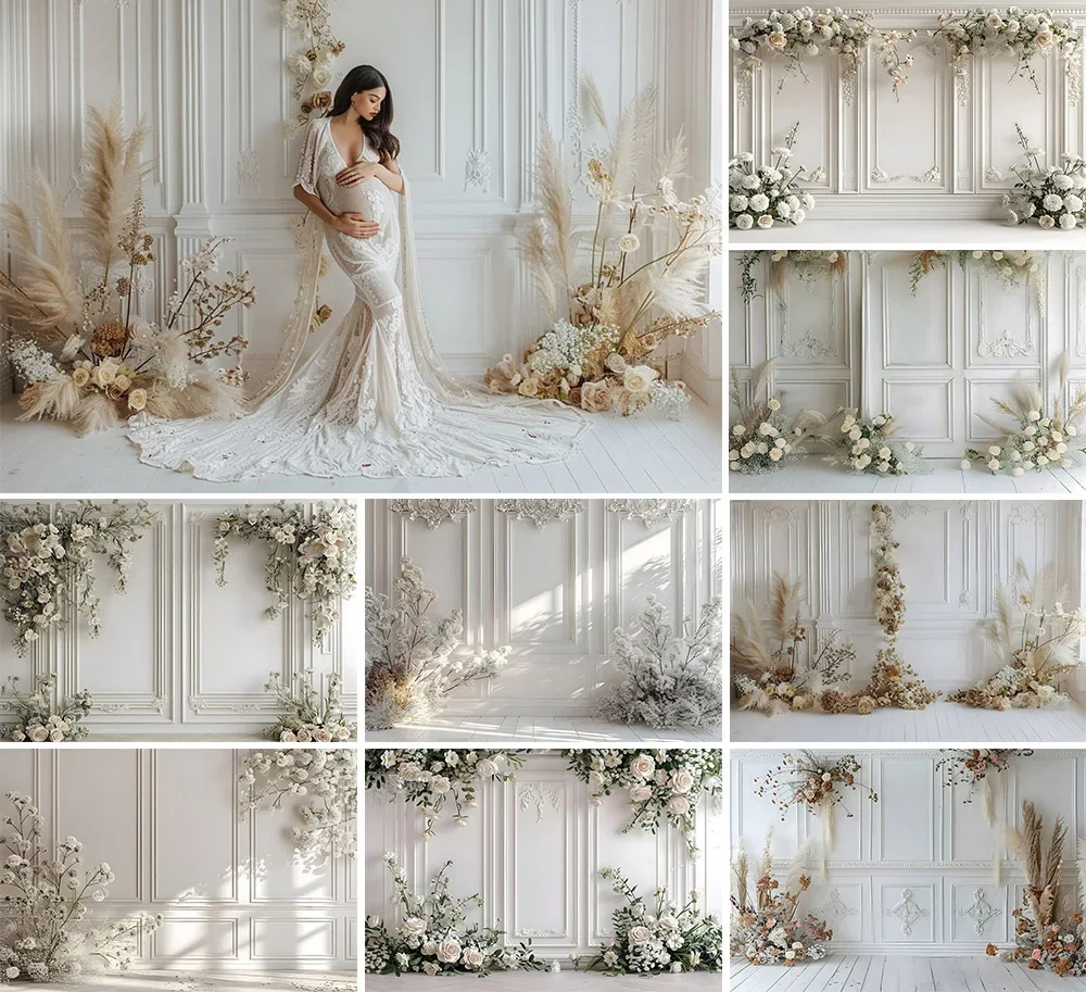 Mehofond Photography Background White Floral Panel Wall Adult Birthday Wedding Maternity Portrait Decor Backdrop Photo Studio