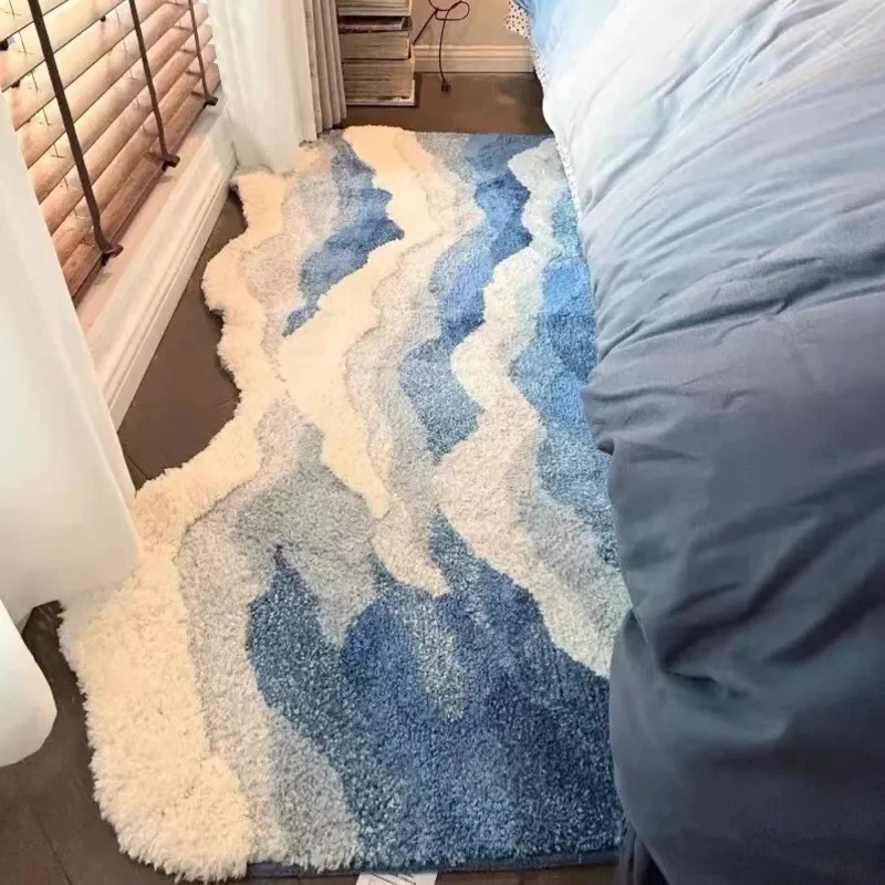 

Blue Sea Pattern Tufted Rug Ocean Wave Bedside Carpet Flocking Foot Mat Thickened Absorbent Non Slip Mat Living Room Sofa Carpet