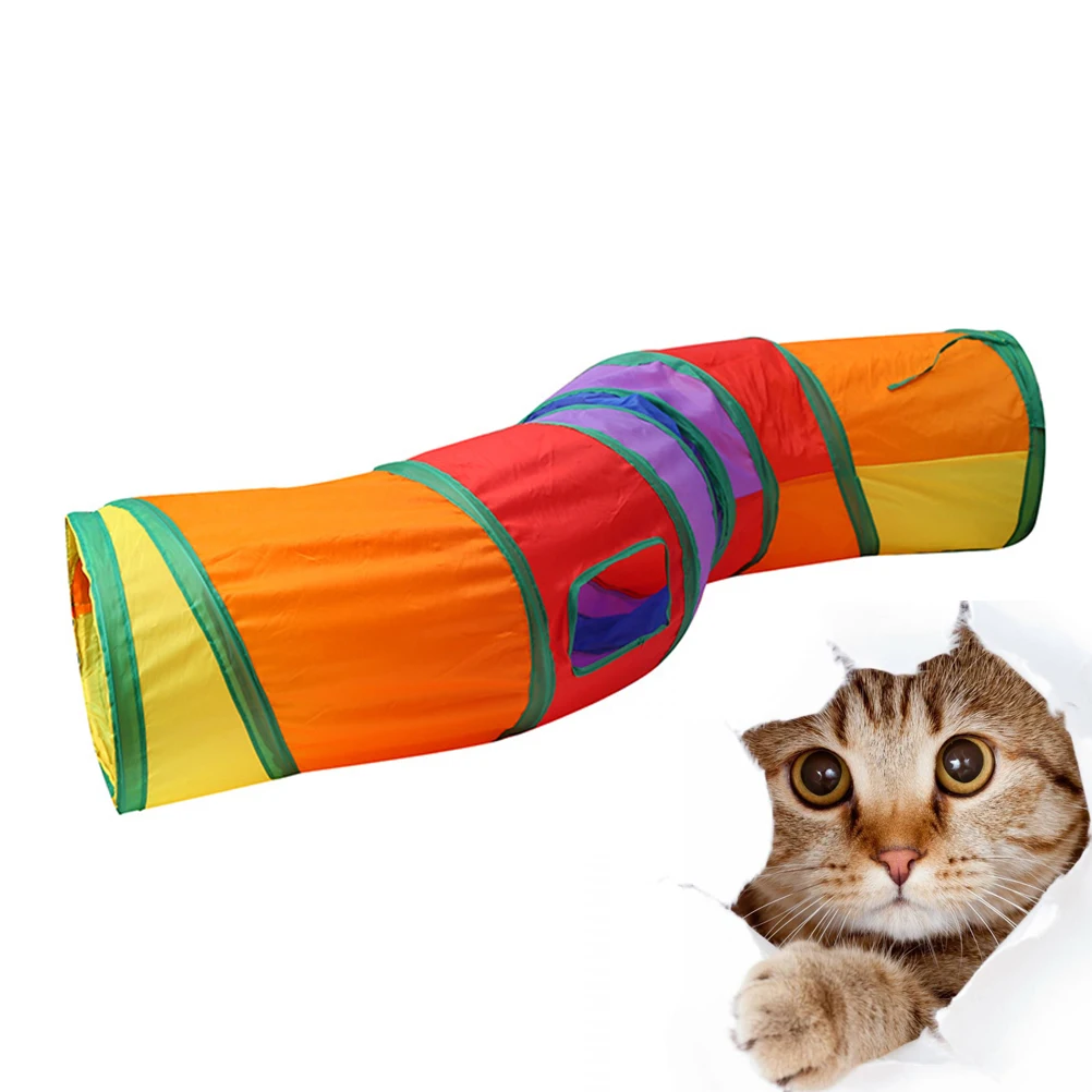 Terowongan Pelangi Lipat Perlengkapan Kucing Bahan Premium Tahan Lama Tabung Kucing Lipat Playpen Penghemat Ruang Kecil