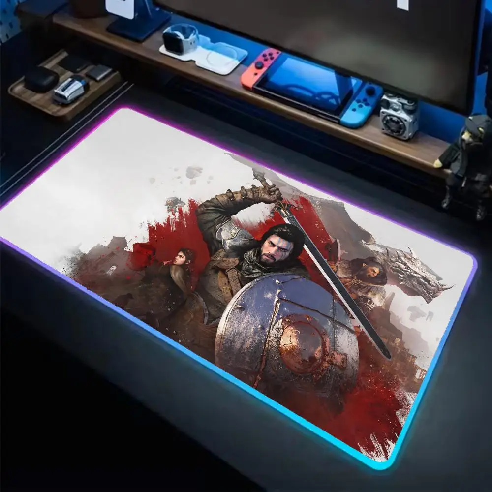 

Коврик для мыши Crimson Desert, игровой коврик для мыши в стиле аниме, светодиодные настольные коврики с подсветкой, резиновые настольные коврики XXL с RGB-подсветкой