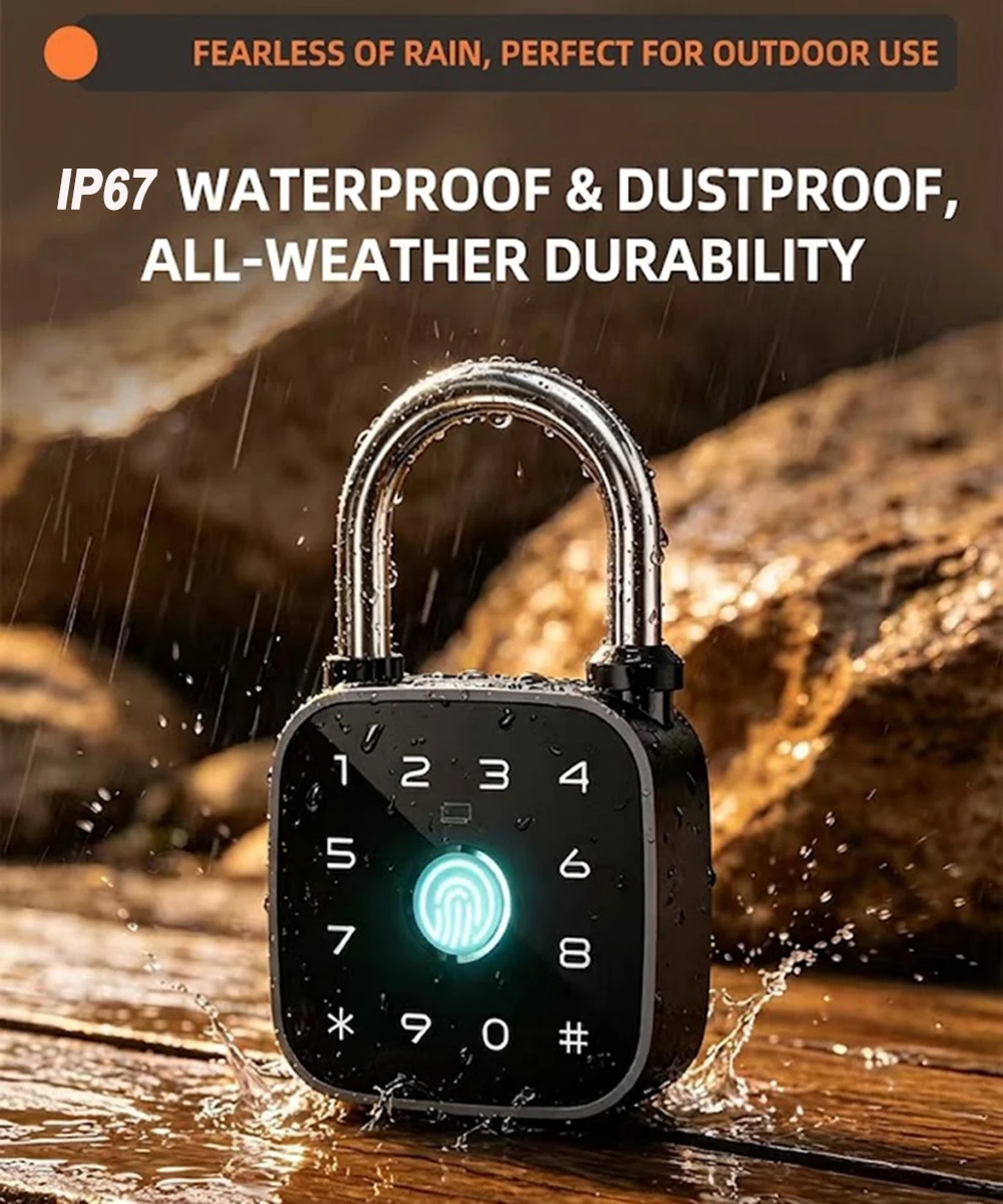 Tuya Bluetooth Fingerprint Padlock Rechargeable Digital Luggage Lock Password IP67 Waterproof Outdoor Security Electronic Lock gallery 4
