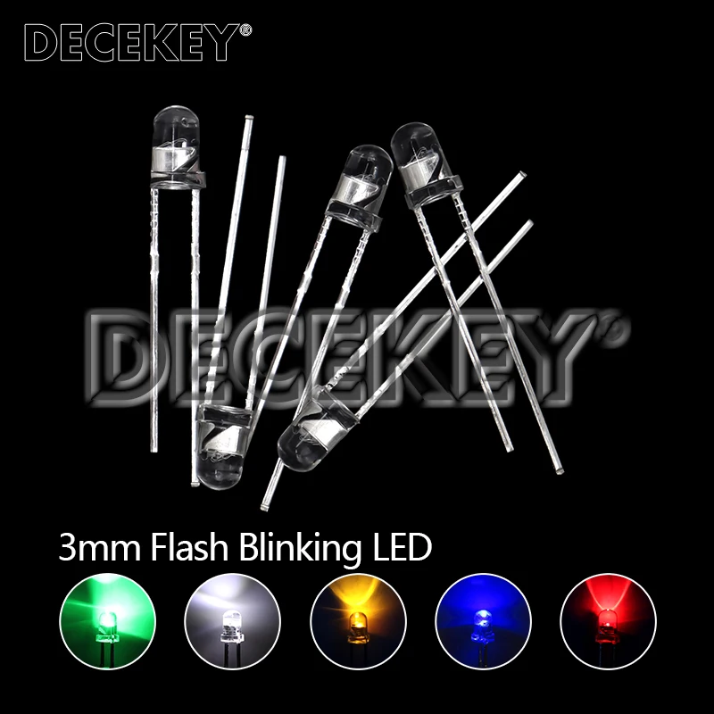 50pcs 3mm White Green Red Blue Yellow Light-Emitting-Diode Automatic Flashing LED Flash Control Blinking 3 mm LED Diode 1.5HZ