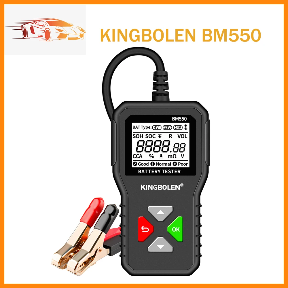 KINGBOLEN BM550 Auto Car Battery Tester 6V 12V 24V 100-2000 CCA Battery System Detect Battery Analyzer Car Battery Tool PK KW208