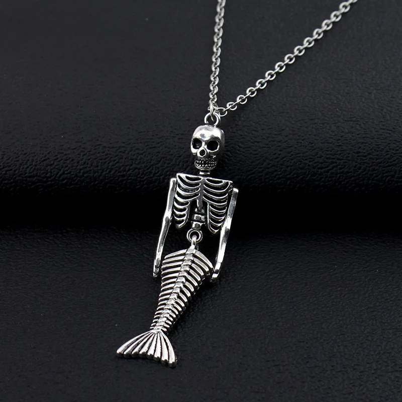 New Halloween Ornament Gothic Skeleton Mermaid Skeleton Necklace With Dark Theme Exquisite Gift