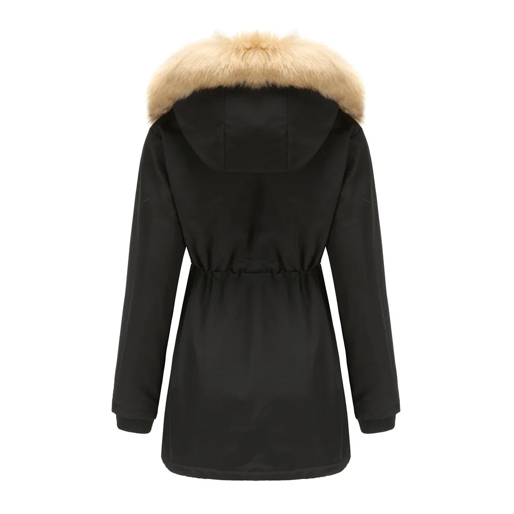 Winter New Arrival Women's Dark Brown Hooded Mid-Length Coat, Stylish and Warm Thick Jacket. Khaki, Black, Blue, Pink Parkas.