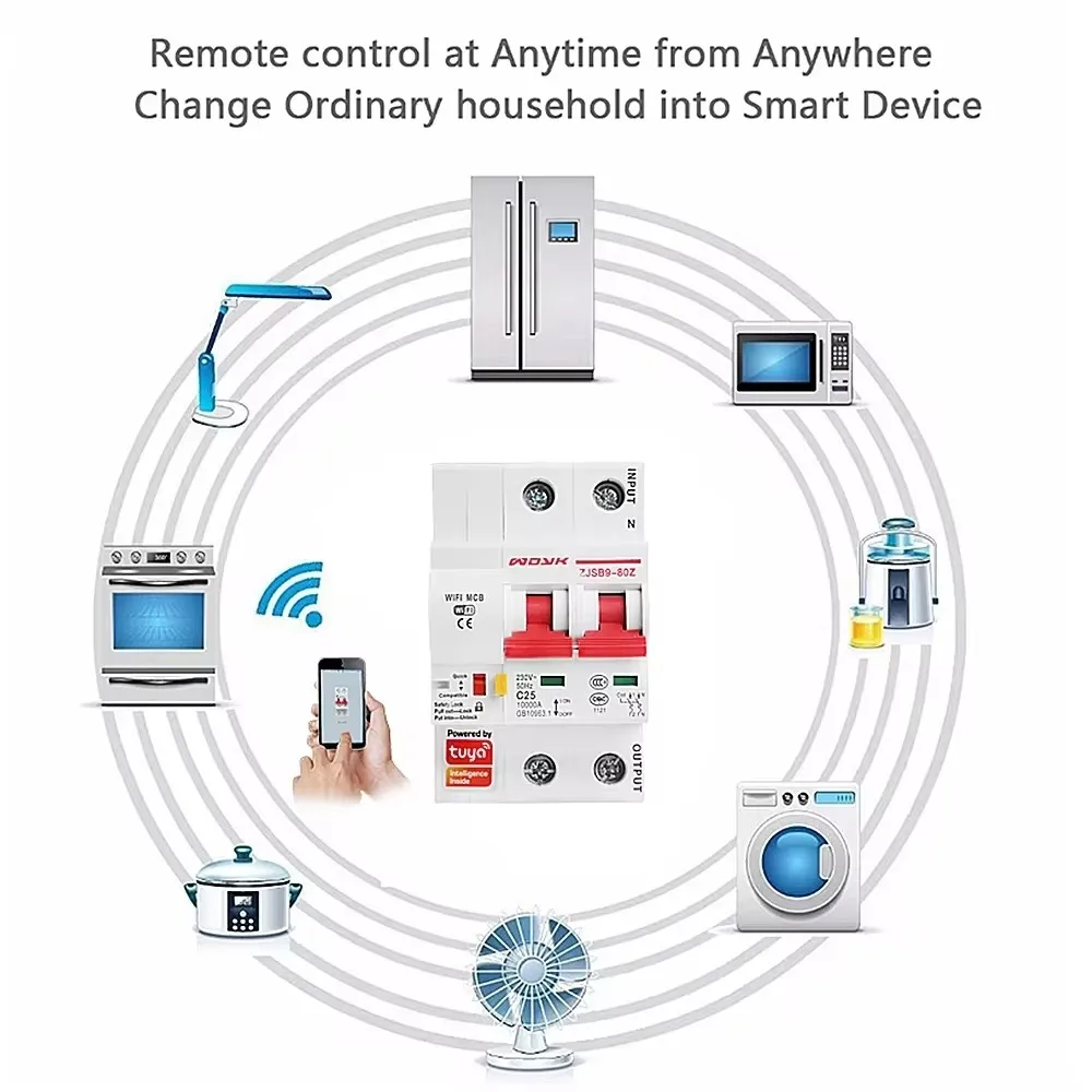 Tuya Wifi Smart Circuit Breaker Overload Short Circuit Protection 1P 2P 3P 4P 10A 16A 32A 63A 125A With Alexa Google Home APP