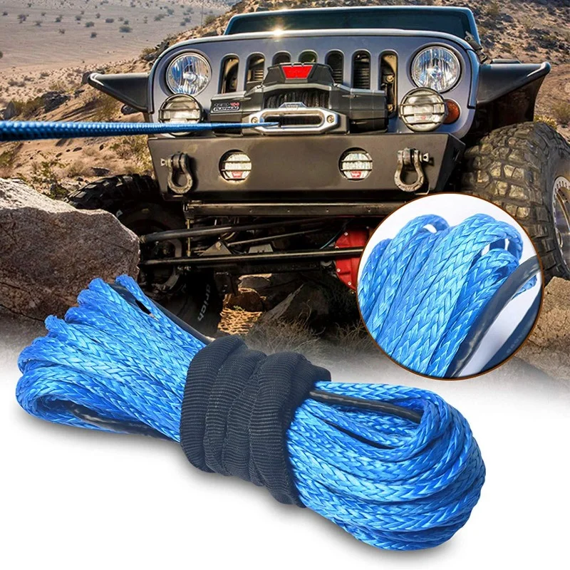 

6mmx15M Synthetic Fiber Rope Winch Rope 7700 Lbs 1/4 Polymer Trailer Rope Hook UHMWPE Electric Winch