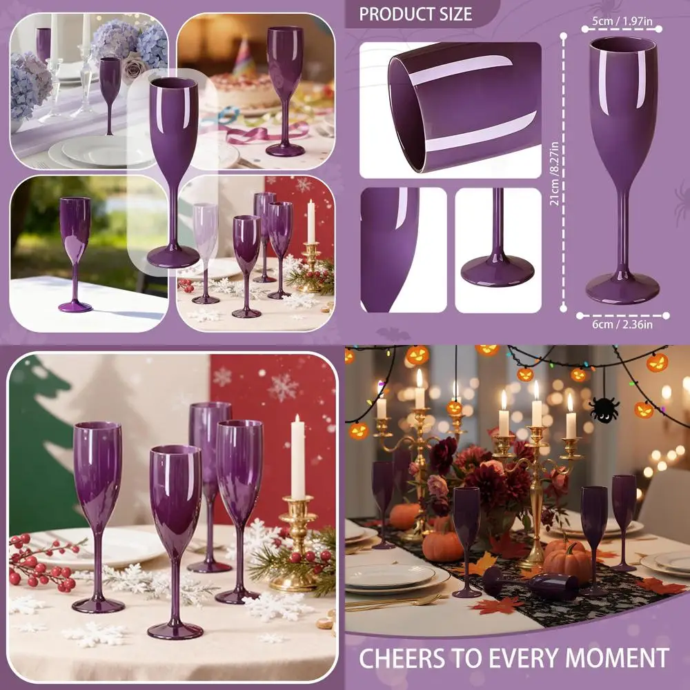 

Set of 48 Dark Purple Acrylic Champagne Flutes, Shatterproof Reusable Cups for Celebrations and Parties