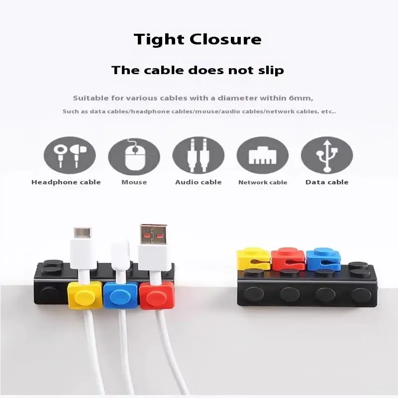 USB Charging Cable and Mouse Line Keeper; Simple Adhesive Desk Clip in Block Shape