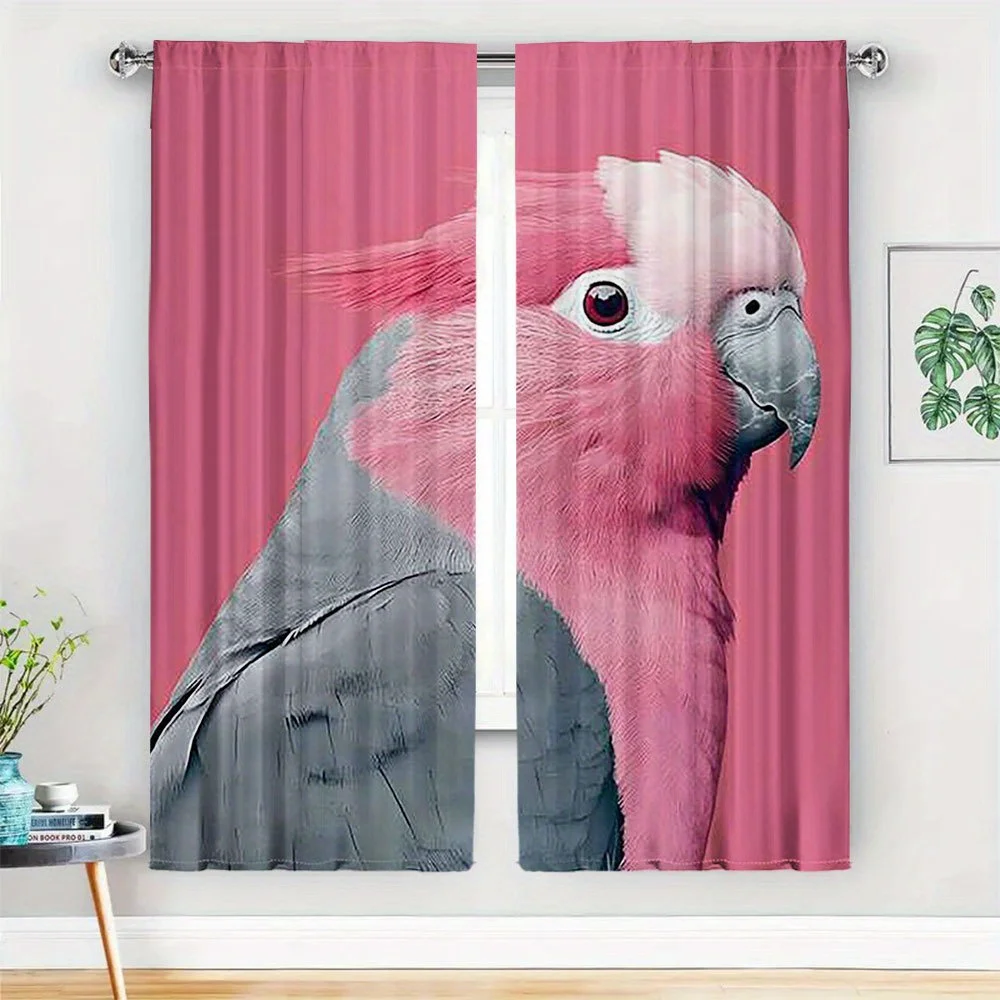 2PC Exotic Macaw Bird Curtain Tropical Pink Parrot Print Shower Curtains for Bathroom Bedroom Living Room Home Decor