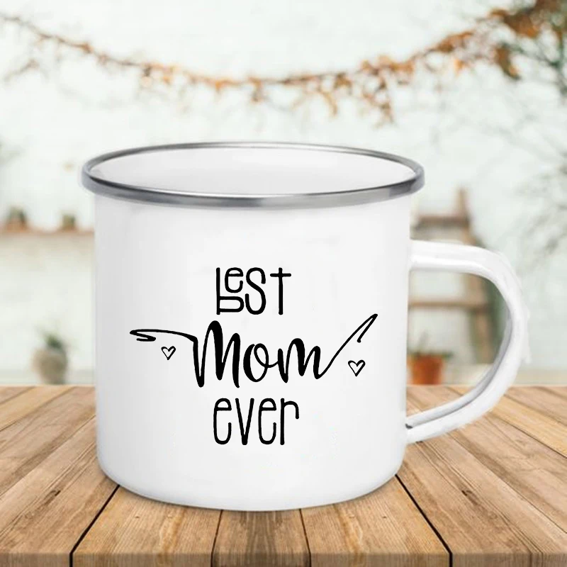 Best Mom/dad Ever Mugs Creative Glass Coffee Tea Drinks Dessert Milk Cup Enamel Mug Handle Drinkware Father's Mother's Day Gifts