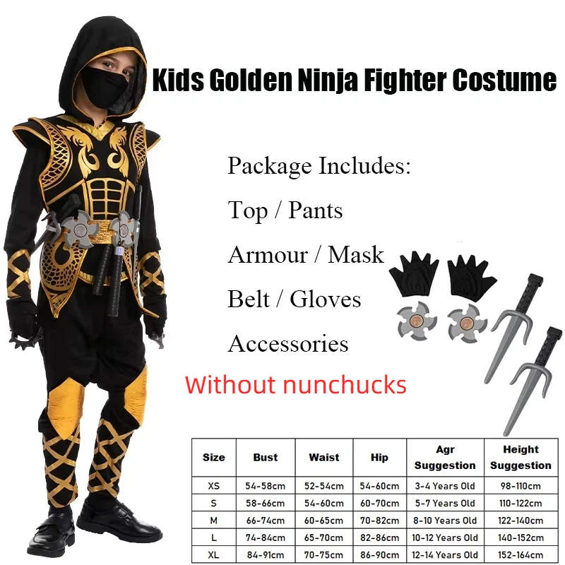Gouden Draak Kinderkostuum Assassin Cosplay Wereldboekendag Verkleedkostuum Niño Rood Zwart Krijger Carnavalskostuums