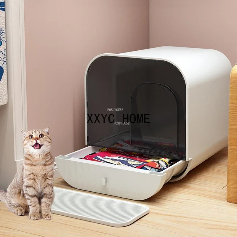 

Creative Household Cat Bedpans Fully Enclosed Litter Box Large Anti-splash Toilet with Sand Cat Litter Box Cat Supplies