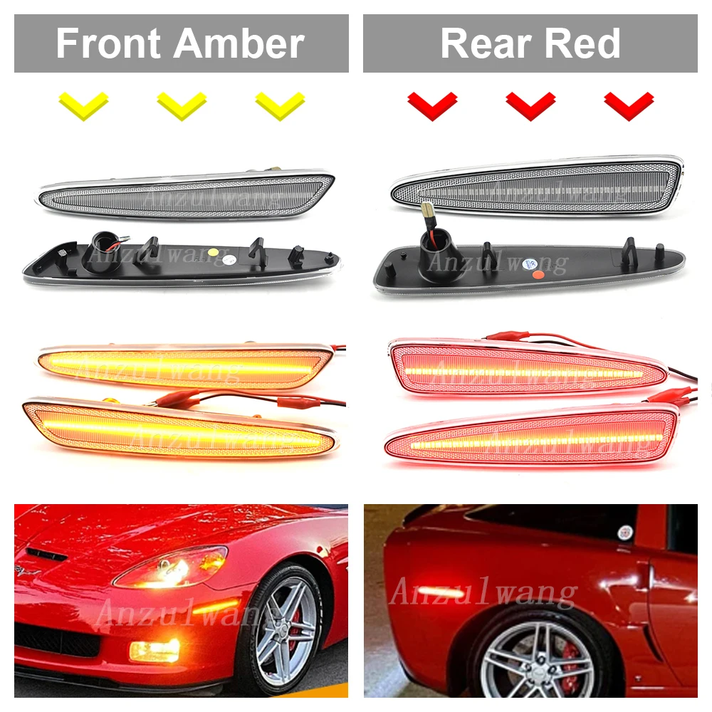 

Car Accessories 4pcs Front Rear Bumper LED For Chevrolet Corvette C6 Side Marker Turn Signal Lights Yellow Red