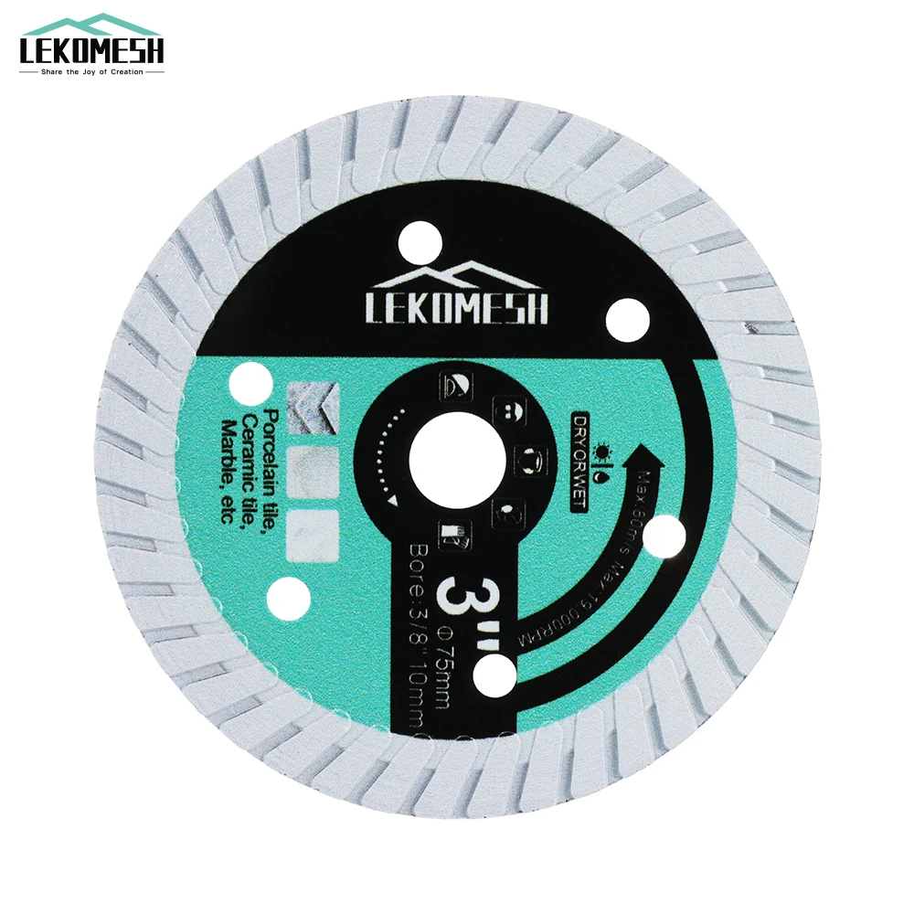 

LEKOMESH 3inches/Dia75mm Diamond Saw Blade Diamond Turbo Cutting Blades for Ceramic Porcelain Tile Marble Cutting Disc