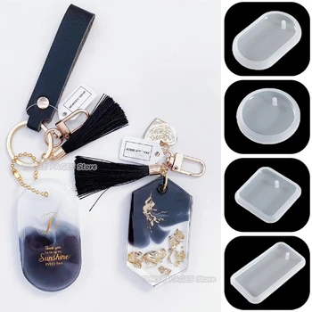 Ensemble de moules en Silicone pour pendentif porte-clés, en résine époxy cristal, pendentifs ronds et rectangulaires, pour la fabrication de bijoux, moule de moulage, 1/6/9