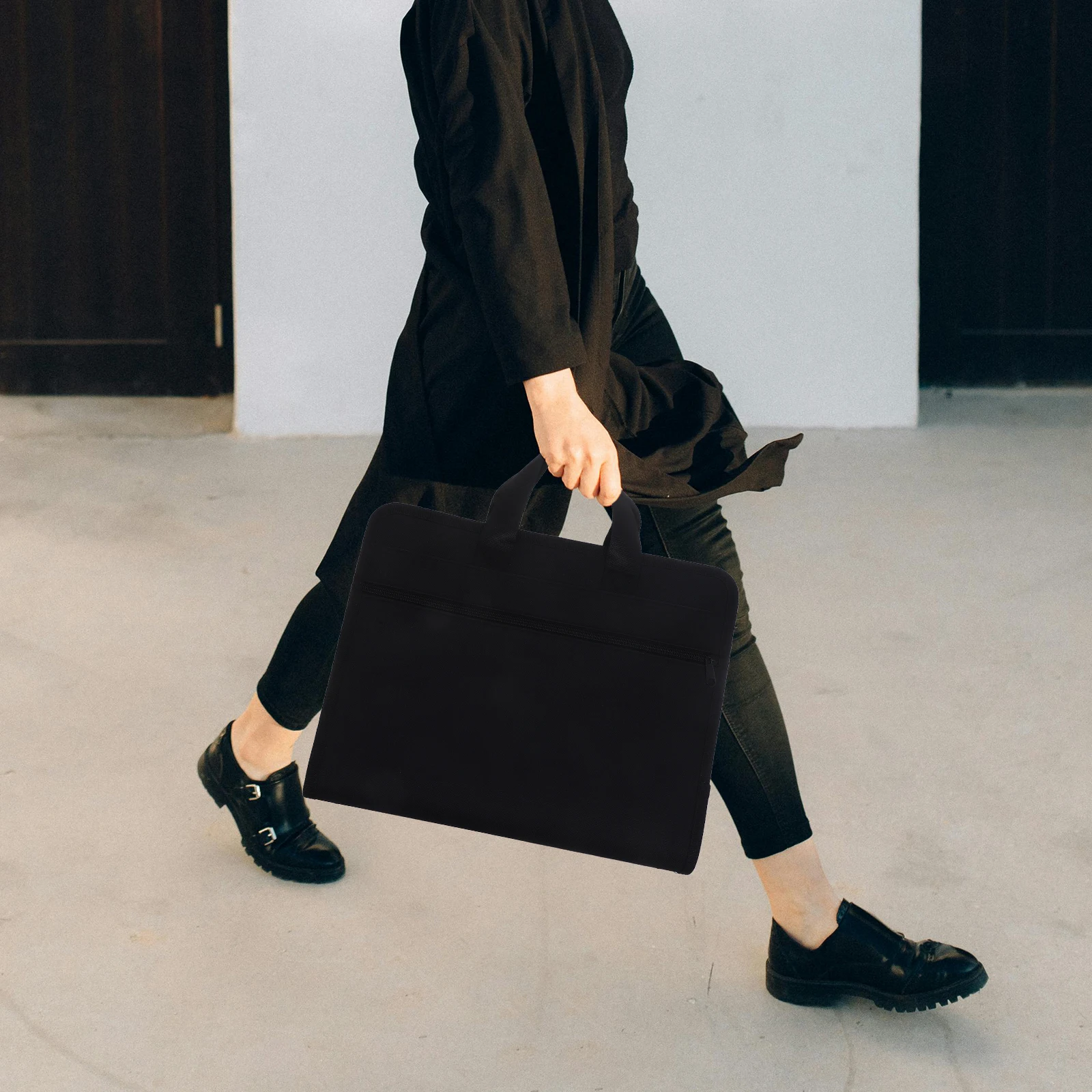 

A4 File Folder Accordion Design Document ganizer Portable Storage Bag H held Paper Holder Black Color Material