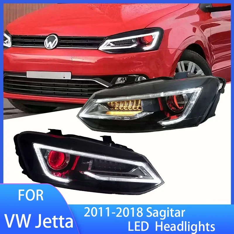 

Pop Pop 2 PCS Head Lamp For VW Jetta Sagitar LED Headlight 2011-2018 Headlights Mk6 DRL Turn Signal High Beam Angel Eye Projecto