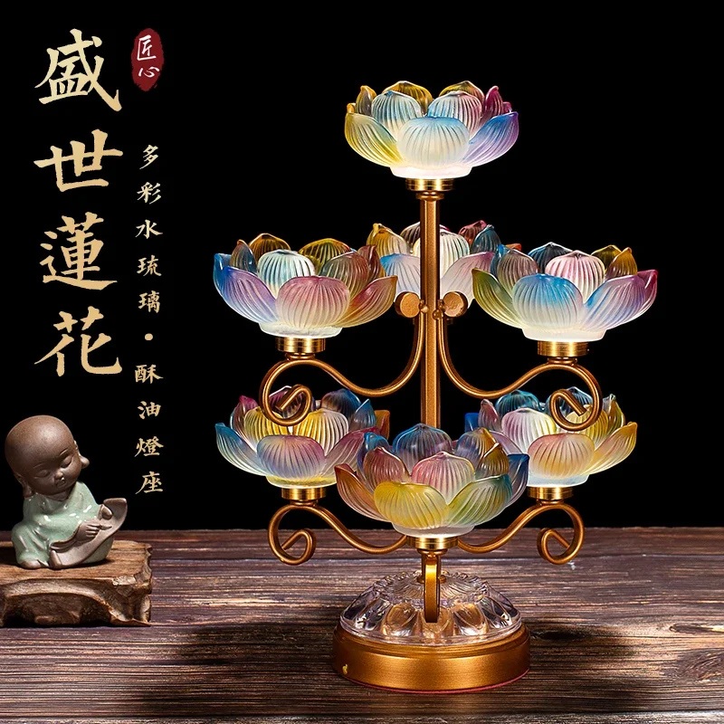 colorful glazed candlestick ghee lamp holder eight auspicious everlasting lights lotus  Buddha lamps