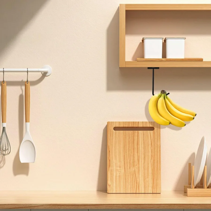 خطافات تعليق با المعدنية مع خطاف قابل للطي تحت الخزانة للعناصر وإكسسوارات المطبخ للحفاظ على الفواكه طازجة باللون الأسود، عبوة واحدة