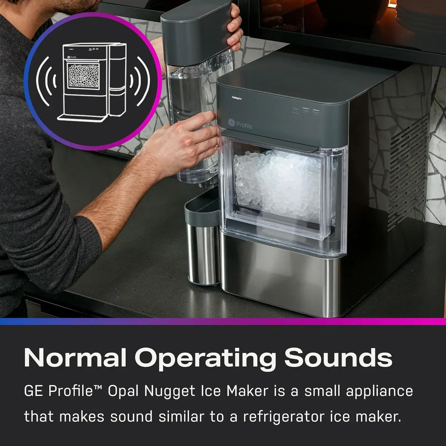 Bancada Nugget Ice Maker, Máquina de gelo tanque lateral, Conectividade Wi-Fi, Smart Home, Cozinha Essentials, ge Perfil Opal 2.0