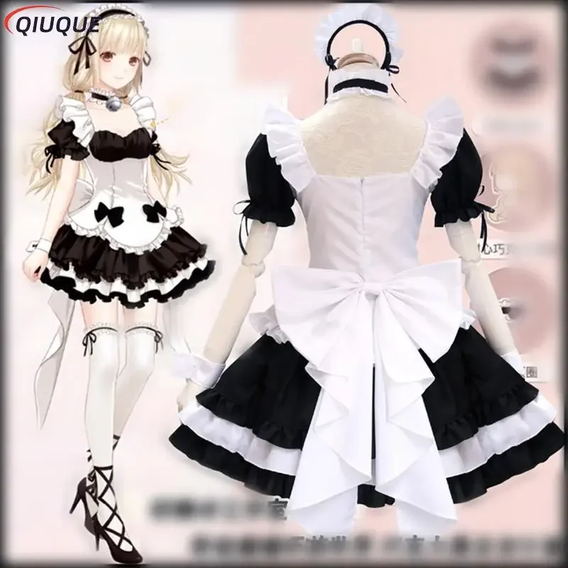 Anime Black Maid Costumes French Bowknot cameriera gonna ragazze donna Amine Cosplay Costume cameriera costumi del partito