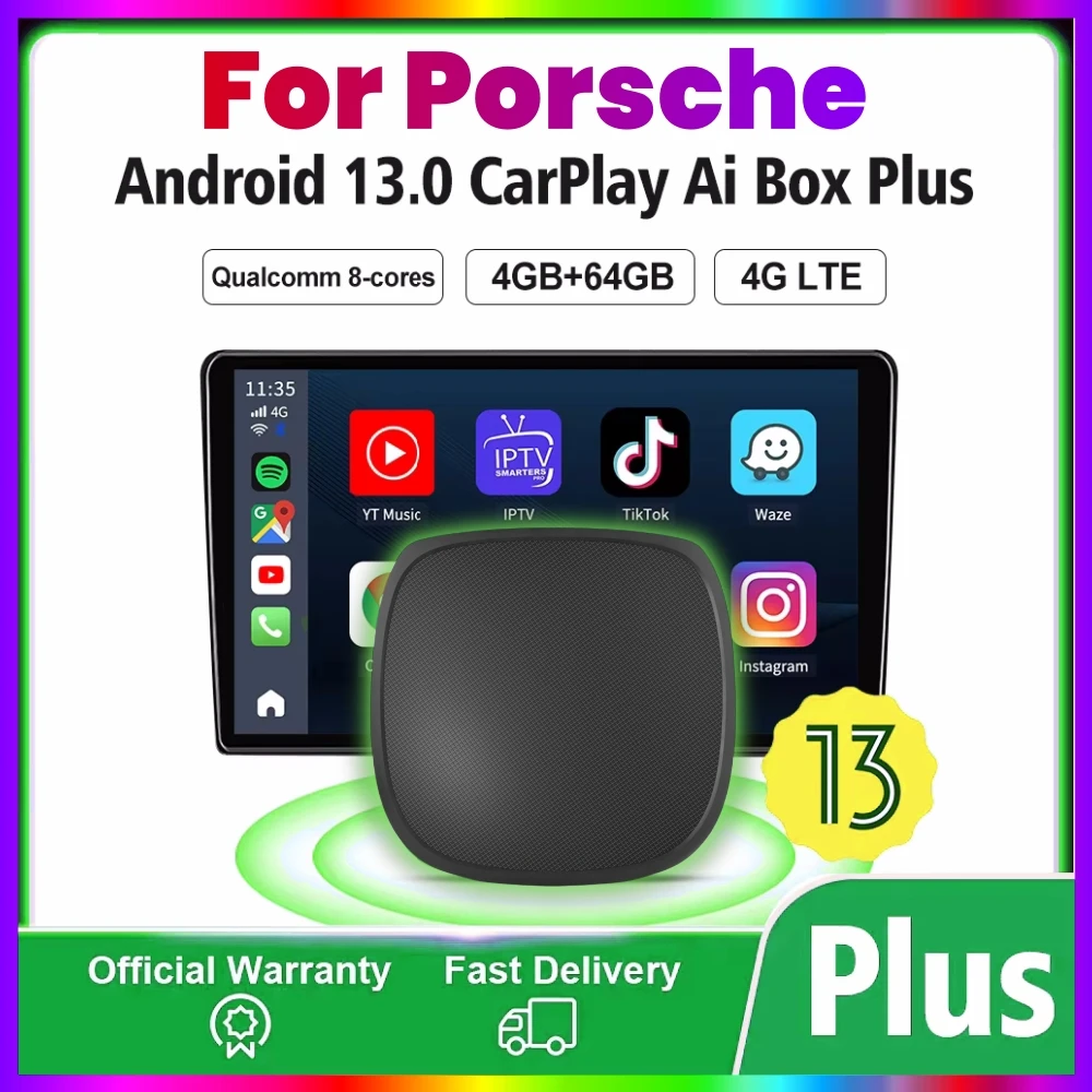 

Android 13 CarPlay Smart Ai Tv Box 4G+64G GPS 4GLTE WiFi For YouTube Netflix For Porsche 718 Panamera Macan Cayenne 911 Taycan