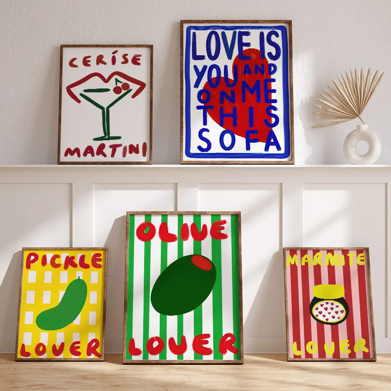 Estética Retro cocina Olive Marmite Pickle Lover, póster moderno, impresiones, pintura en lienzo, imágenes artísticas de pare