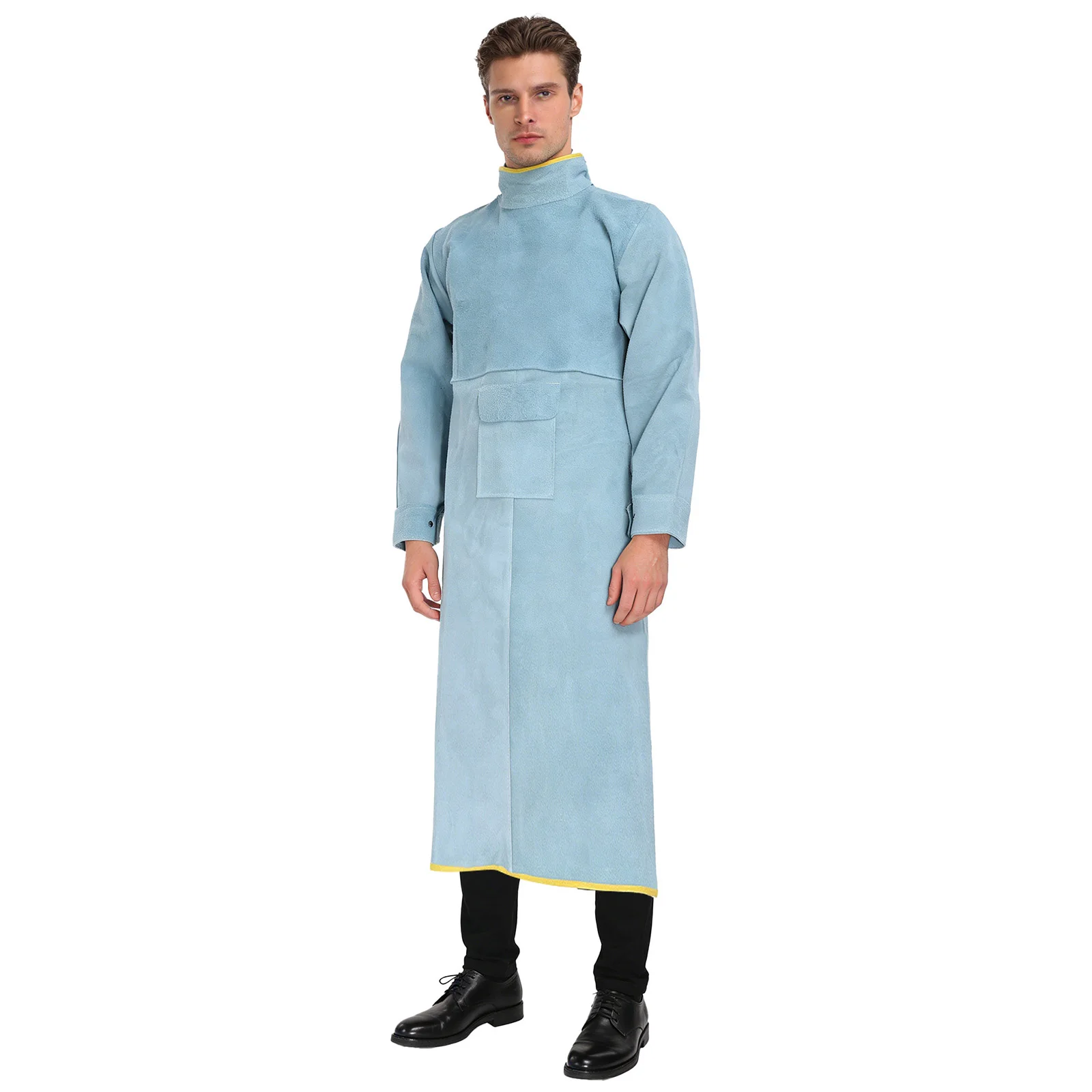 

# Электрический сварочный фартук унисекс для взрослых (85-120 см), с высоким воротником, длинными рукавами, застежками на спине, огнестойкий, защитная спецодежда для мастерских