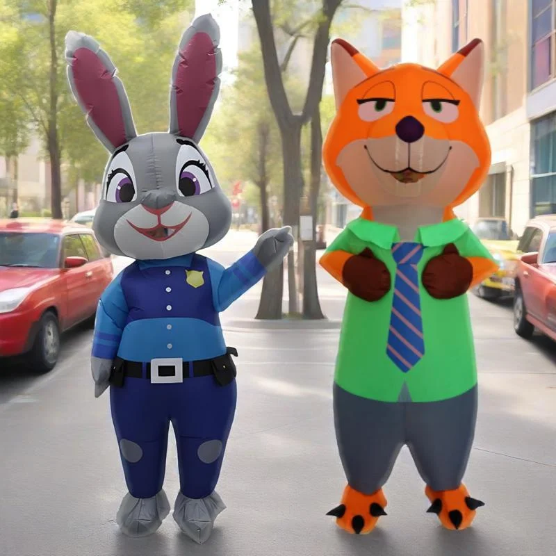 Judy – Costume gonflable lapin/Nick Fox, Costume de Cosplay Anime chaud, accessoires de fête de carnaval d'halloween