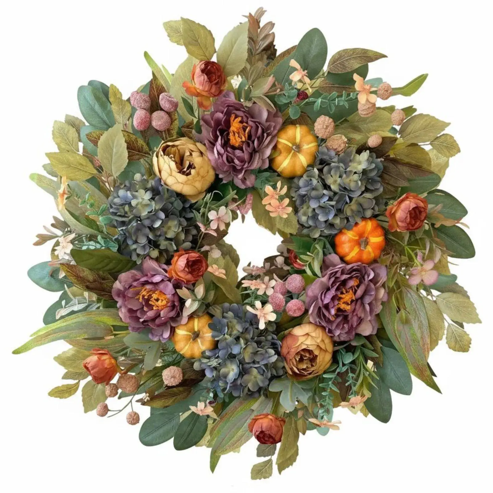 Pumpkin Flower Wreath Realistic Look Fall Door Wreath Full Layered Design