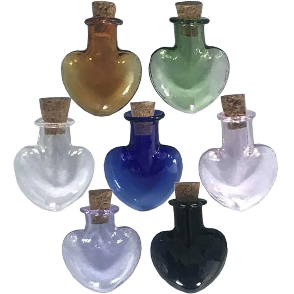 

7 Pcs Heart Shaped Glass Bottle Pendant Romantic Honeymoon Gifts Small Jars Cork Lid S Locket Decorative Vase Sweet Memories New