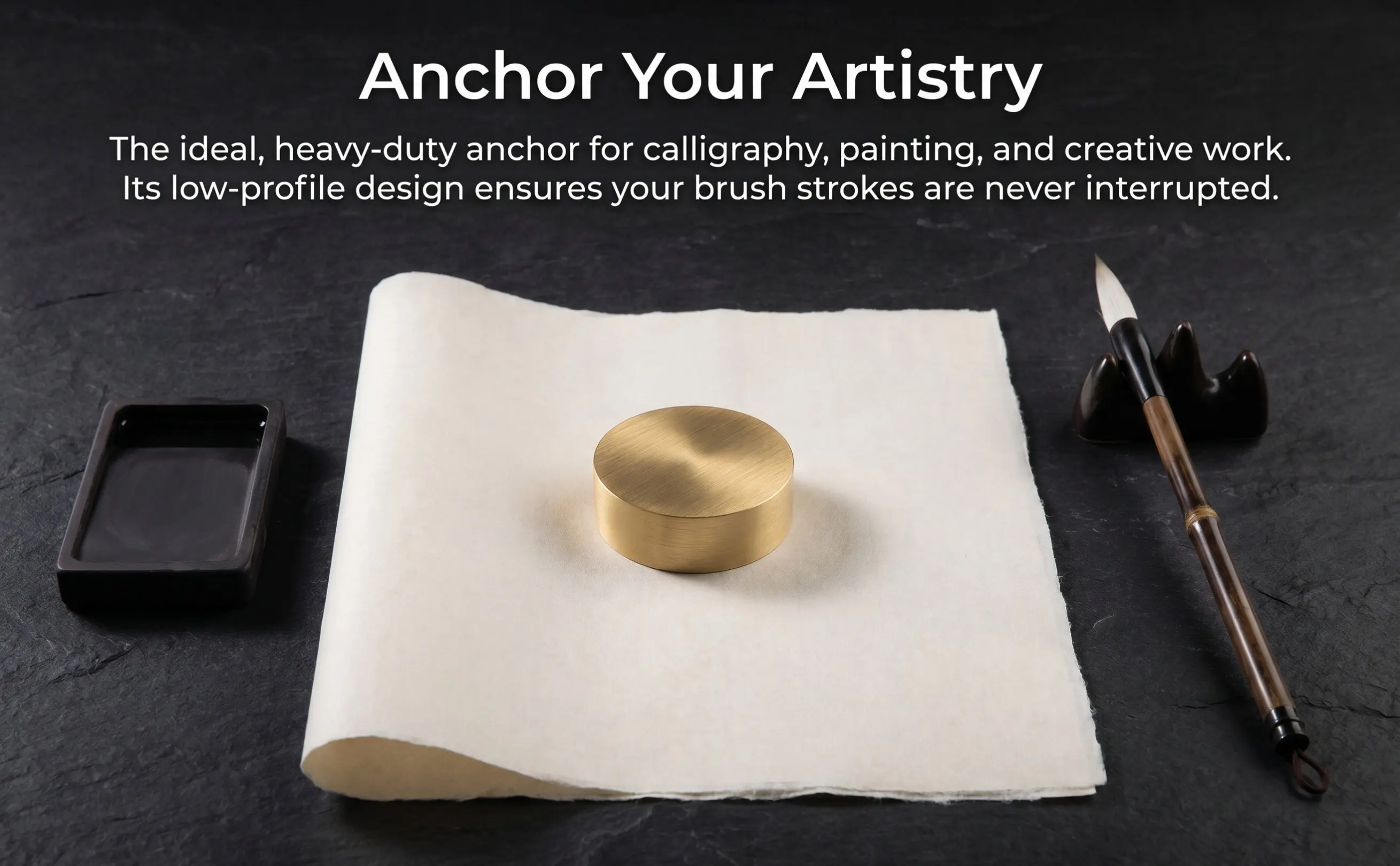 2Pcs Brass Round Paperweight Solid Metal Heavy for Calligraphy Painting Drawing Writing Studio Desk Decorative Paper Holders