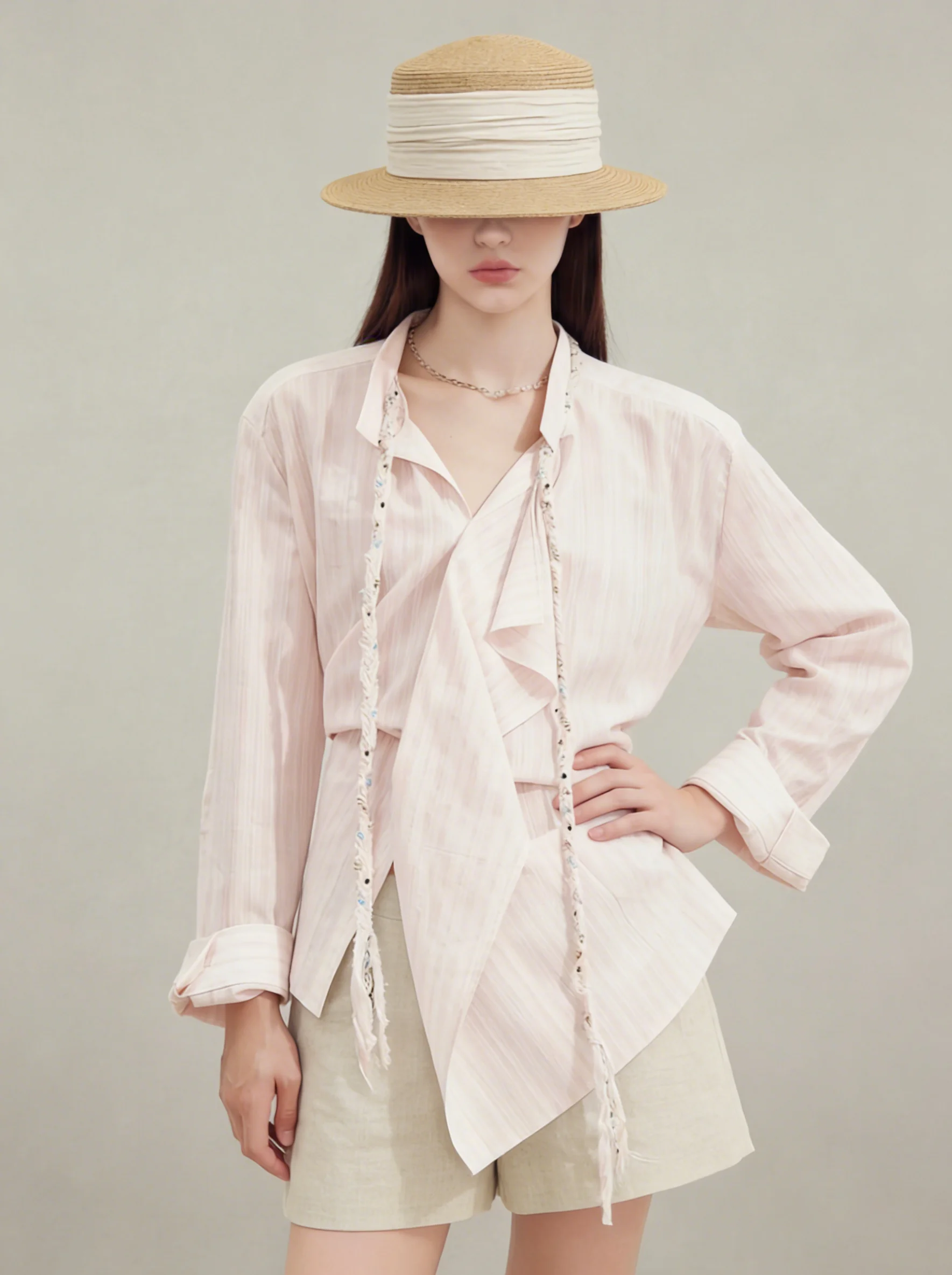 

Розовая полосатая женская рубашка с длинными рукавами и декоративной завязкой, стильная весенняя повседневная свободная блузка из смесового полиэстера, модный топ