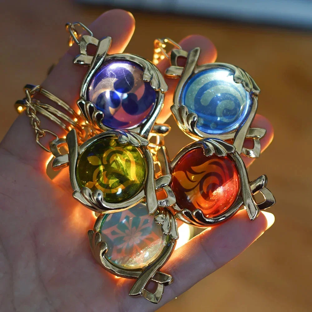 Game Impact 7 Element Eye Of Original God Pendant Fontaine Wanderer Wendi Xiao Light Pervious Key Chain Cosplay Toy KeyRing