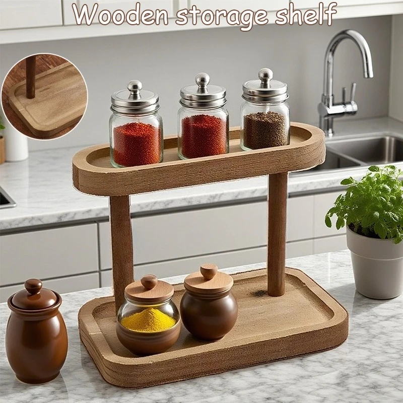 

1PC Vintage Wooden Storage Rack 2-Tiers Multifunctional Desktop Organizer Shelves for Jewelry Cosmetics Stationery Storage 선반