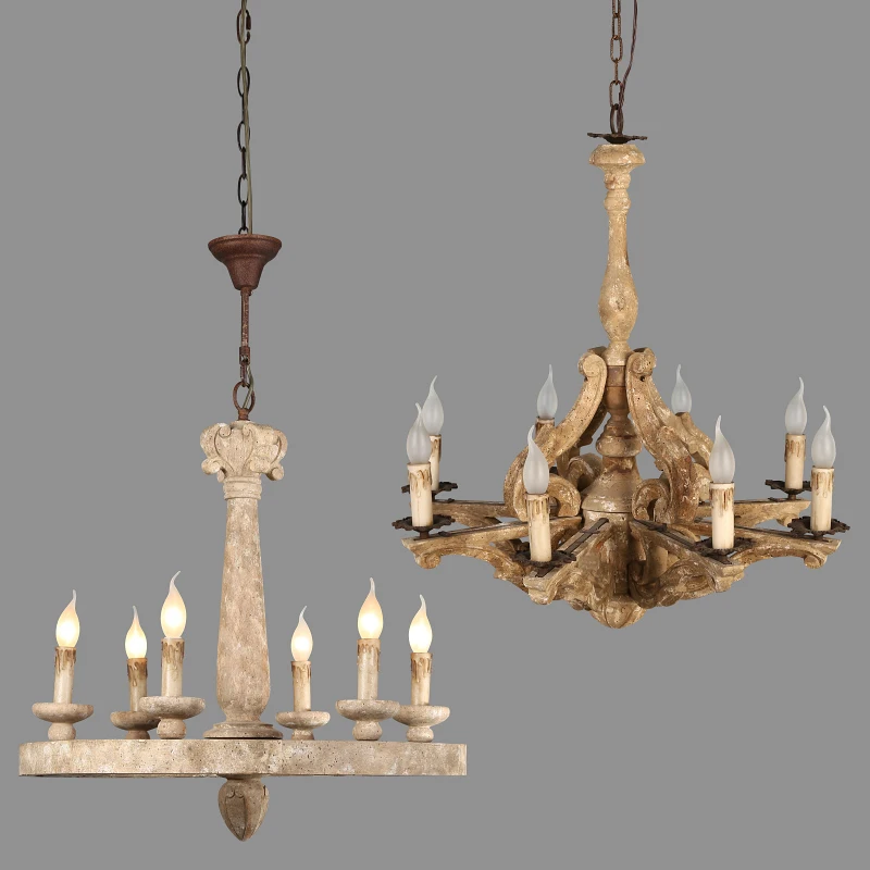 American Country Solid Wooden Chandelier Retro Lamp French Staircase Living Room Lamp Duplex Building Hotel Lobby Chandelier