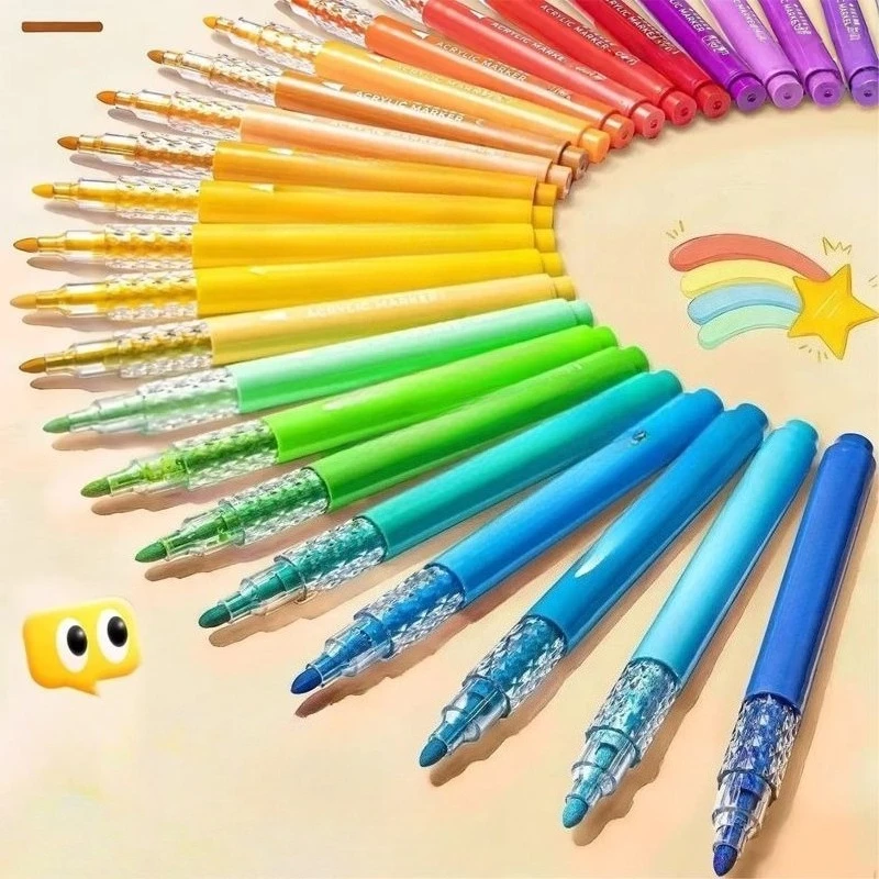 Shimmer Soft Tip Acrylic Marker Pen Set Safe Non-Toxic Alcohol-Free Art Supplies for Kids Students Drawing Coloring