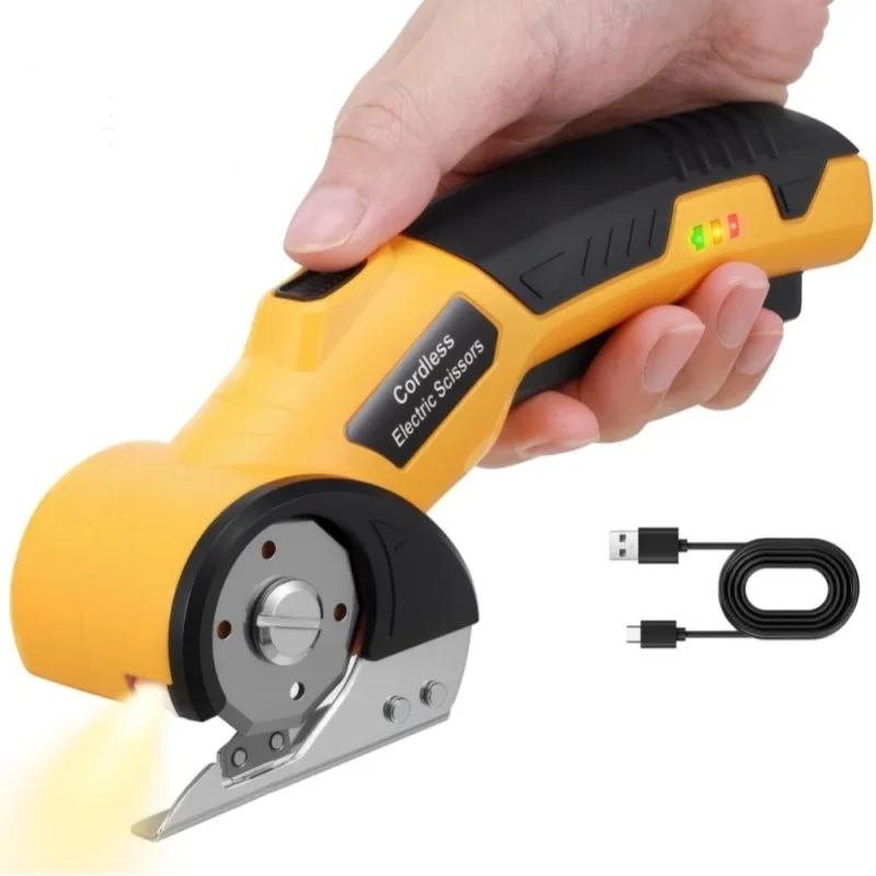 Leistungsstarke kabellose elektrische Schere, Rotationsschneider, elektrische Schere für Karton, Stoff, mit LED-Licht für Leder, Teppich, Nähen