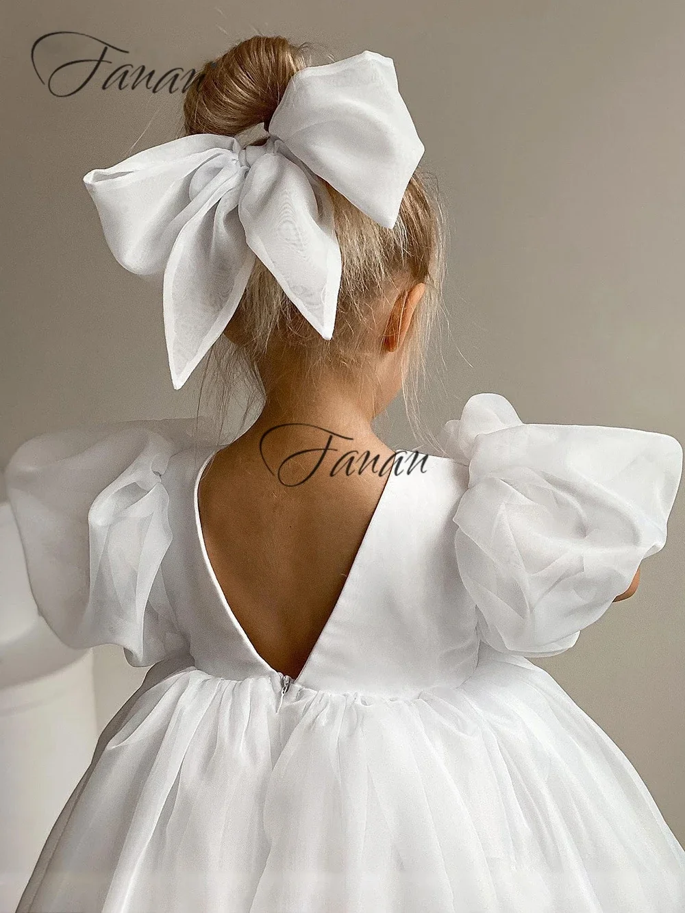 Vestido de manga acampanada Simple para niña y niña, vestido de primera comunión plisado de Organza, largo hasta el té, bonito vestido de cumpleaños para niño