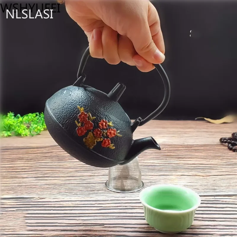 NLSLASI Chinese Style Mini Cast Iron Tea Kettle Small Teapot Tea Pot Easy To Carry Tea Pet Home Decoration