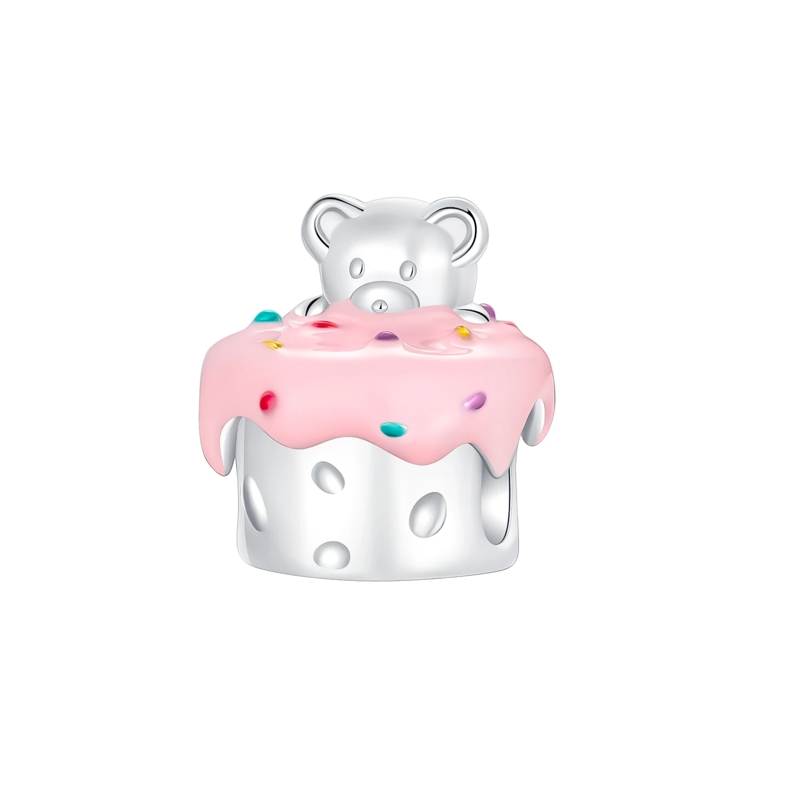 925 Sterling Silver Charm Pink-Themed Cake Bear Coffee Machine Pendant for Women Fit Original Bracelet Necklace DIY Accessories - view 5