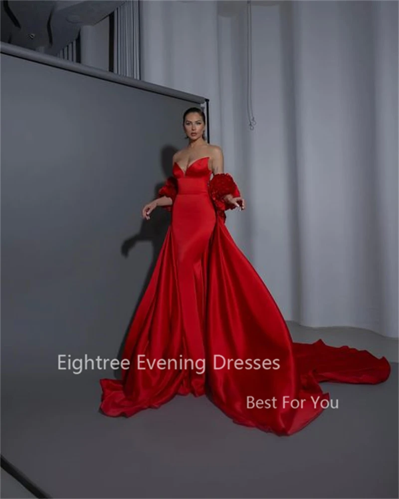 Eightree Gorgeous Red Mermaid Evening Dresses For Women 3D Floral Jacket Prom Dress Skirt Slim Fit Sleeveless Party Gown Custom