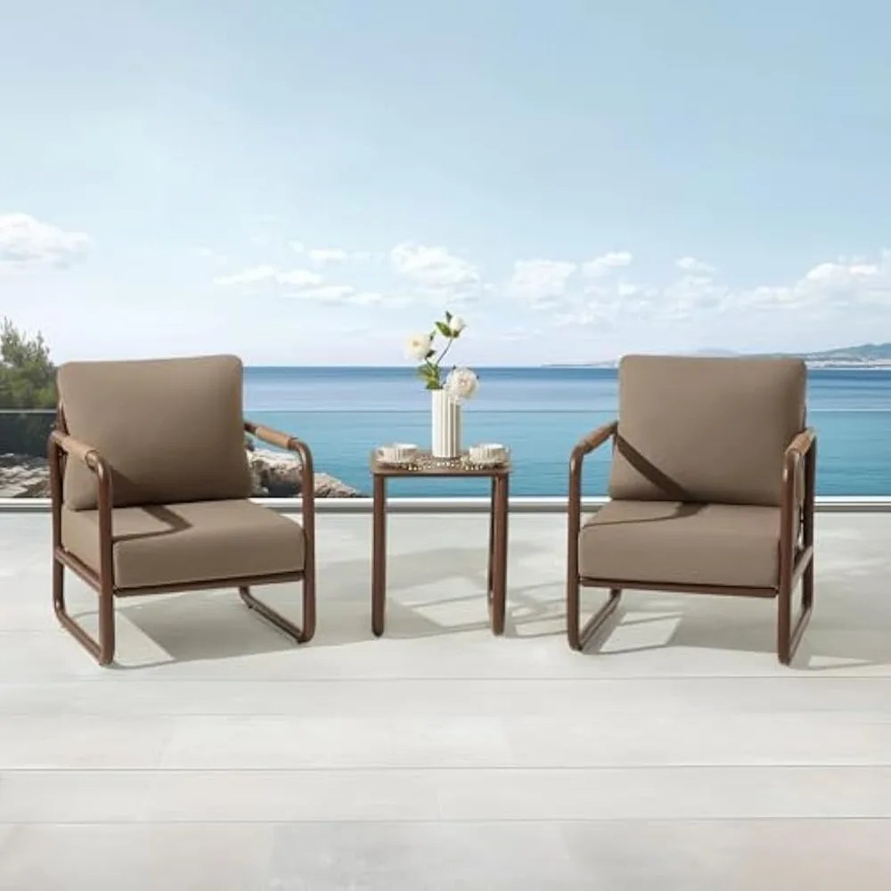 

Outdoor Aluminum Patio Furniture Set, 2-Seats Patio Conversation Sofa Set with Coffee Table and Thickened Cushions, All Weat