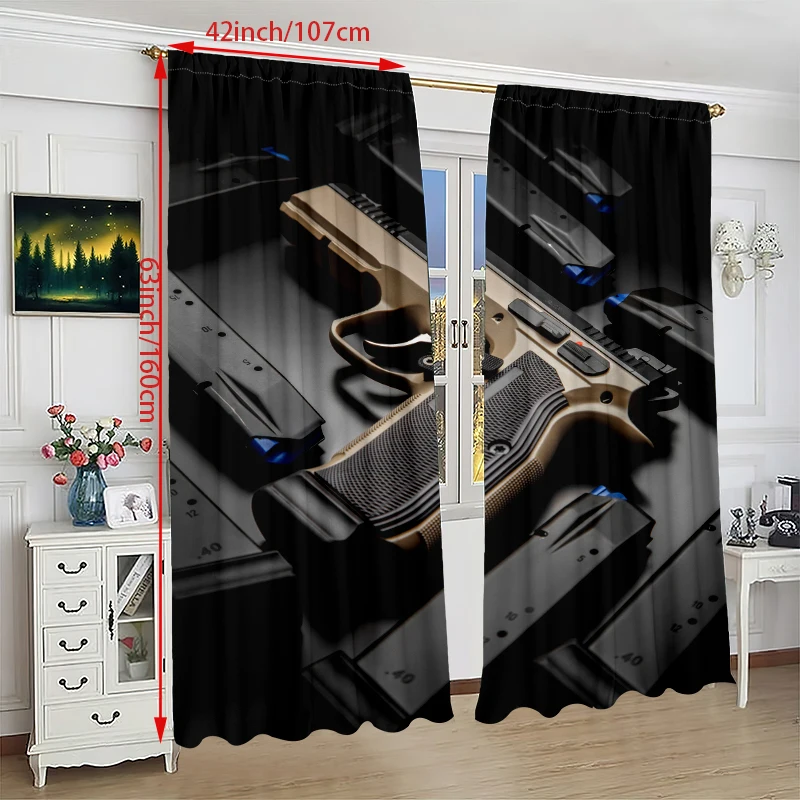 Desert Eagle Pistol tuya Printed curtains - polyester material - suitable for home bedroom curtains and living room decor